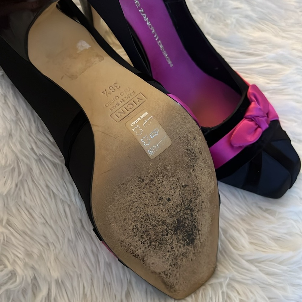 Giuseppe Zanotti Design VICINI Black Velvet /Hot Pink Detail Bow Luxury Heels - Picture 7 of 11